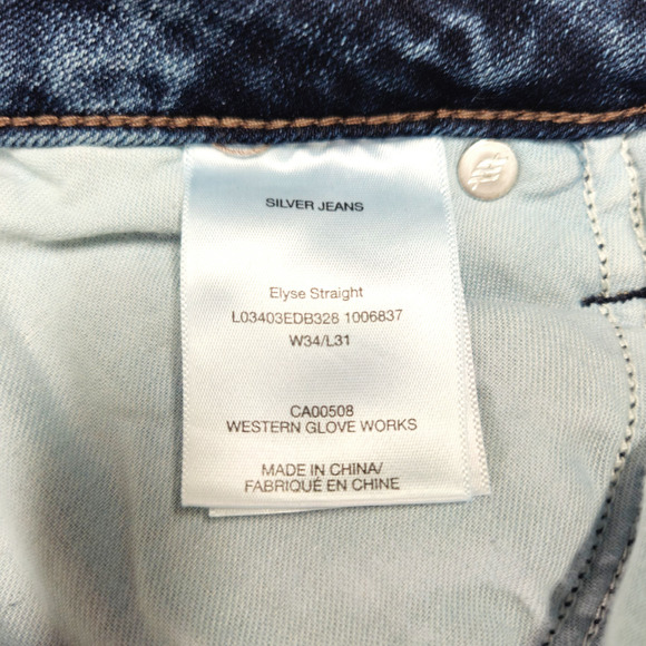 Silver Jeans Co. Elyse Custom Split Hem Mid Rise Straight Jeans Sz. 34x32 Indigo - Picture 7 of 12